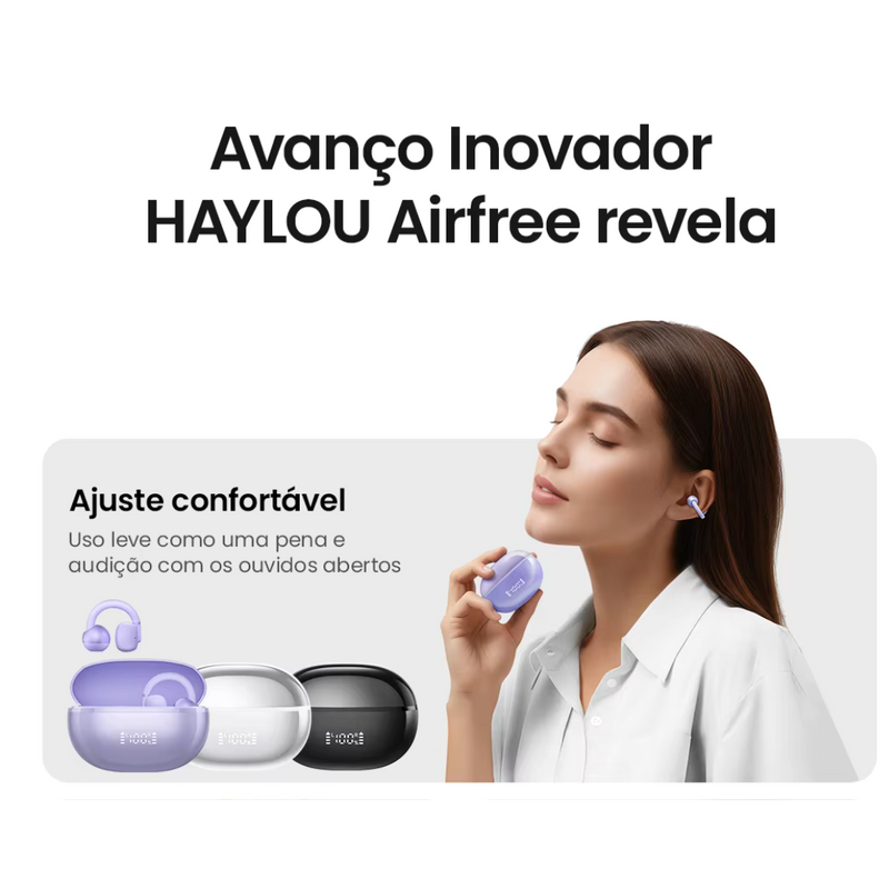 Haylou airfree ear clip fones de ouvido bluetooth 5.4 sem fio redução ruído tws esportes com display led inteligente