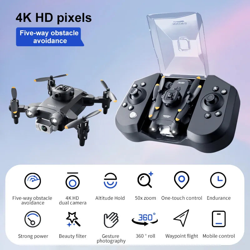 Mini Dobrável RC Quadcopter Drone para Adultos e Crianças, Drones Evitar Obstáculos, WiFi FPV Drone, 4K HD Dual Camera, Presente, V30, Preto e Cinza