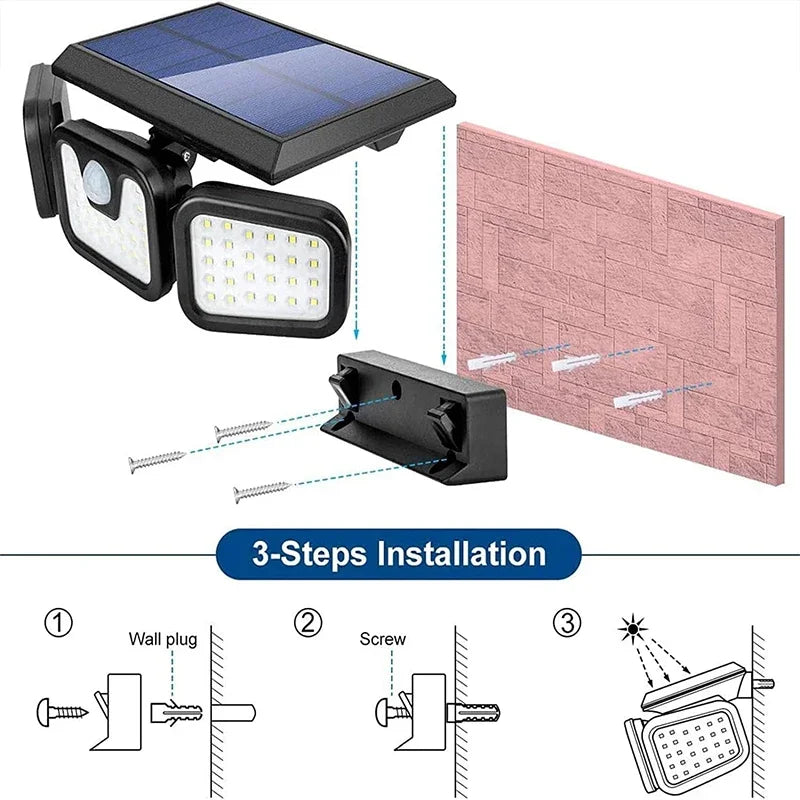 Outdoor Solar Power Wall Lamp, Motion Sensor, indução humana, cabeça ajustável, IP65 impermeável