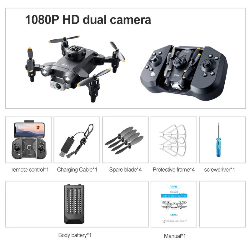 Mini Dobrável RC Quadcopter Drone para Adultos e Crianças, Drones Evitar Obstáculos, WiFi FPV Drone, 4K HD Dual Camera, Presente, V30, Preto e Cinza