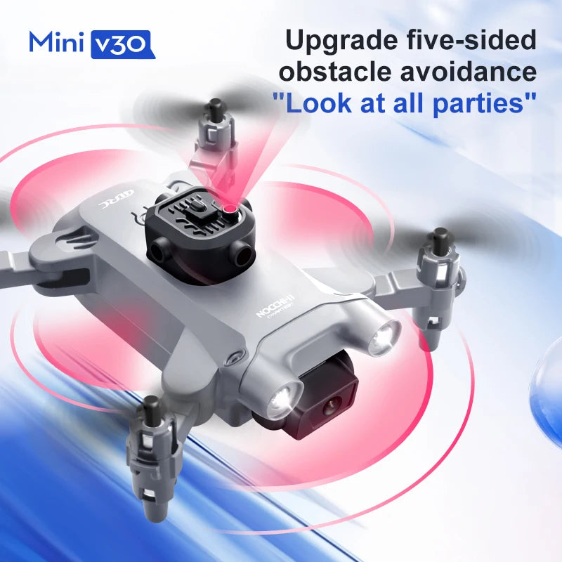 Mini Dobrável RC Quadcopter Drone para Adultos e Crianças, Drones Evitar Obstáculos, WiFi FPV Drone, 4K HD Dual Camera, Presente, V30, Preto e Cinza