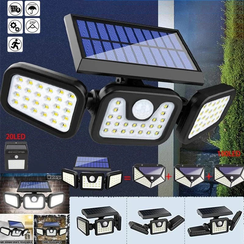 Outdoor Solar Power Wall Lamp, Motion Sensor, indução humana, cabeça ajustável, IP65 impermeável