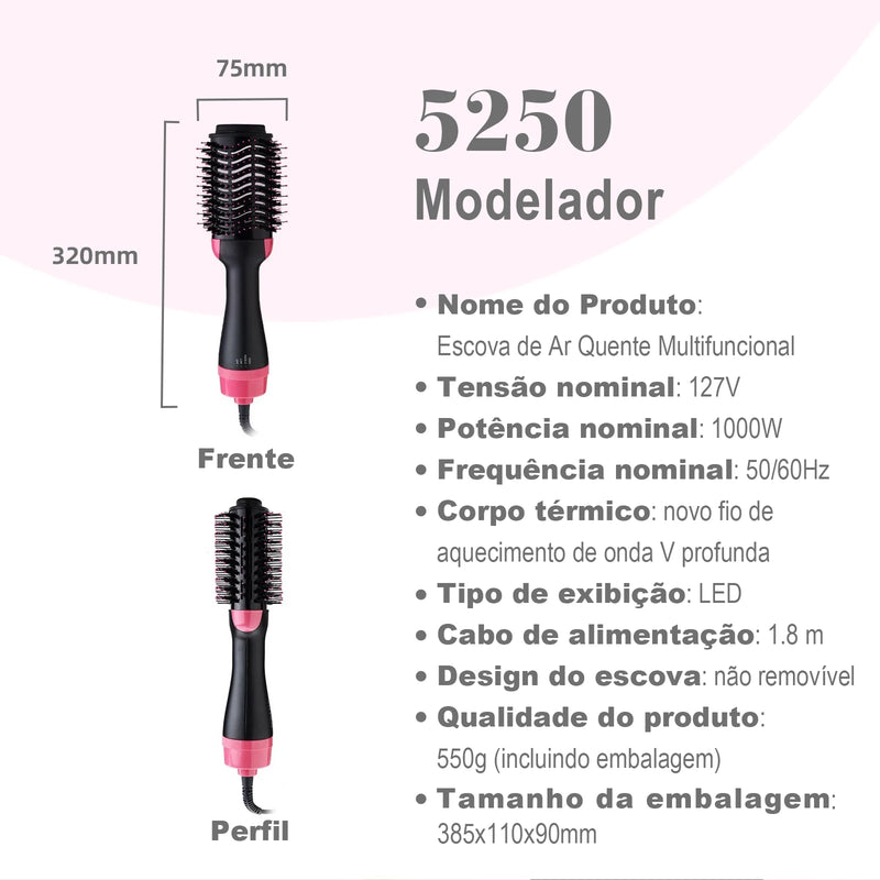 3 em 1 Escova Secadora, Modeladora,Escova Secadora Alisadora Modeladora 1000w Uso Profissional 110V，Com tecnología íon